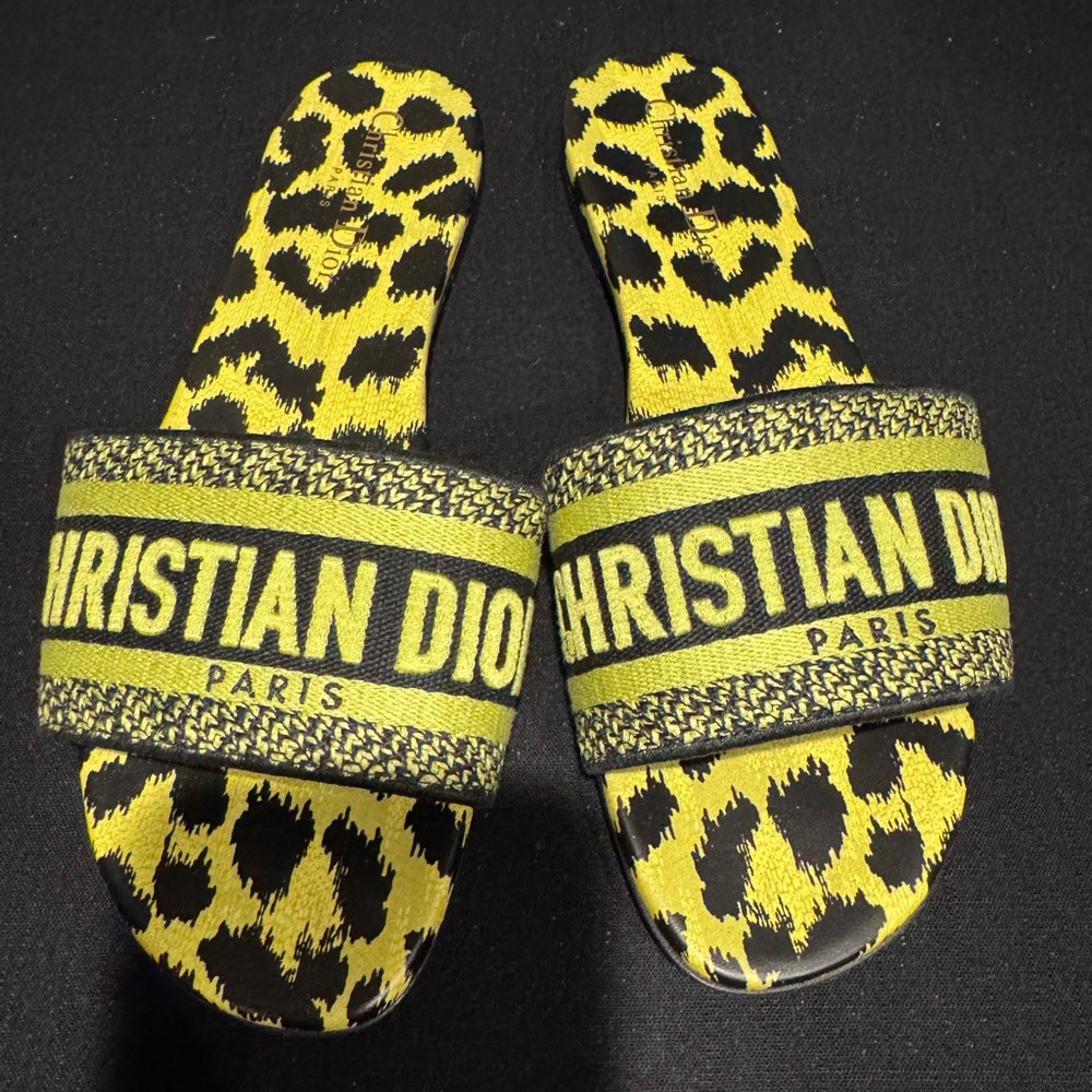 Dior Yellow and Black Patterned Slides